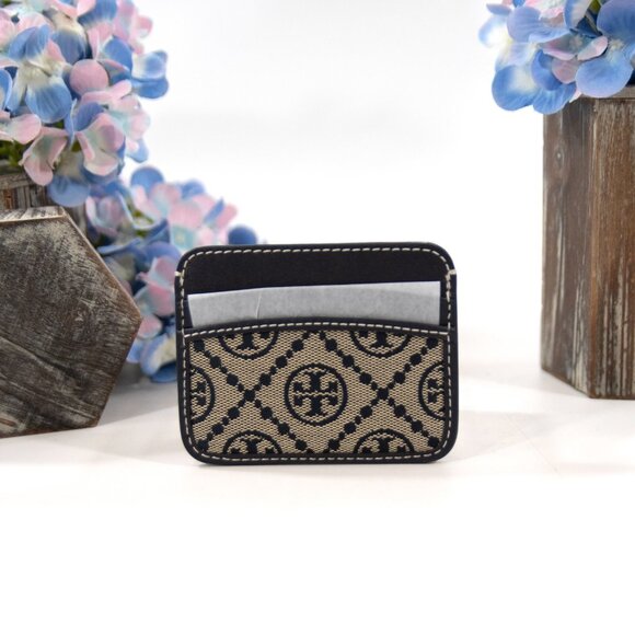 Tory Burch Navy T Monogram Jacquard Logo Card Case Mini Wallet NWT - Picture 3 of 7